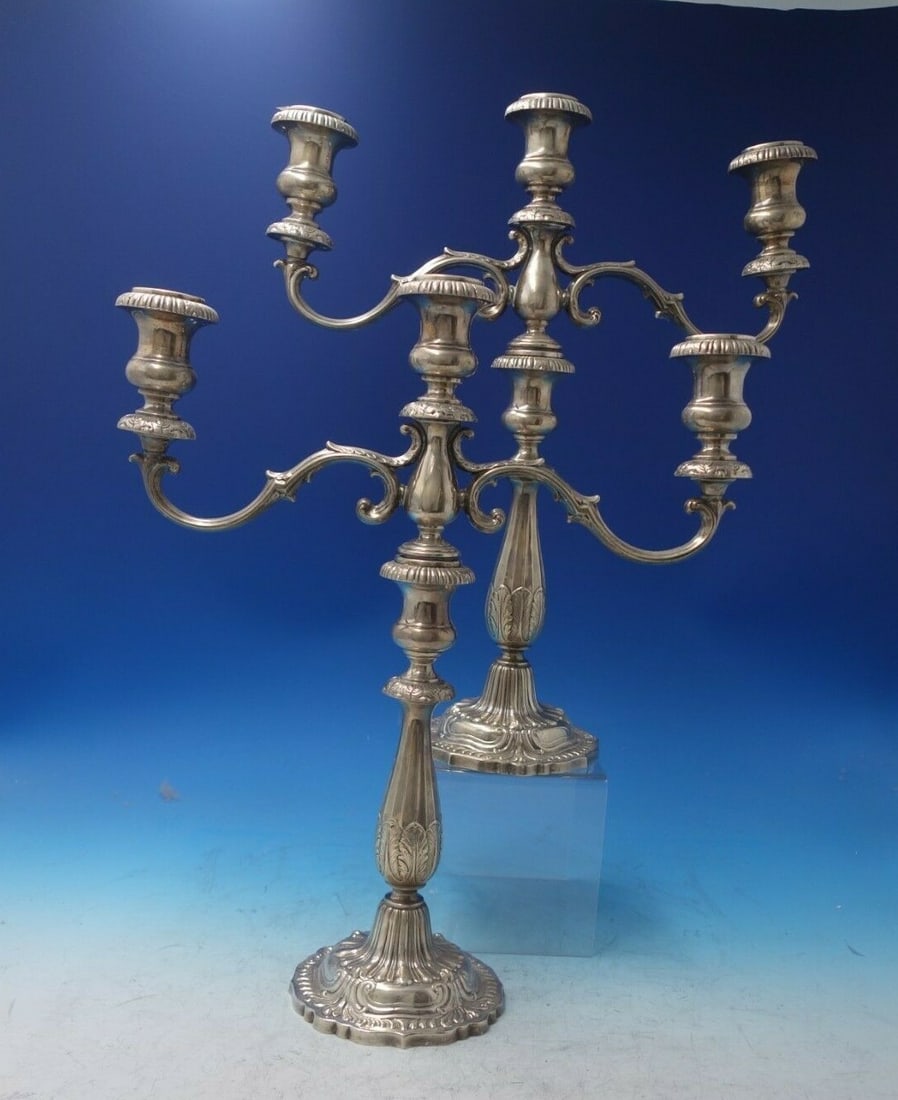 Victoria by Fisher Sterling Silver Candelabra Pair 3-Light Heavy 17x14 (1 of 12)