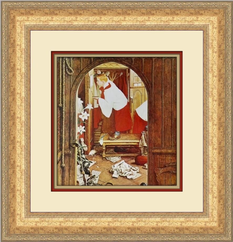Norman Rockwell Choirboy Custom Framed Print 1979 Photorealism Art: Norman Rockwell Choirboy Custom Framed Print 1979 Photorealism Art This exquisite custom framed print by Norman Rockwell showcases the charming subject of a choirboy. Created in 1979, this piece repre