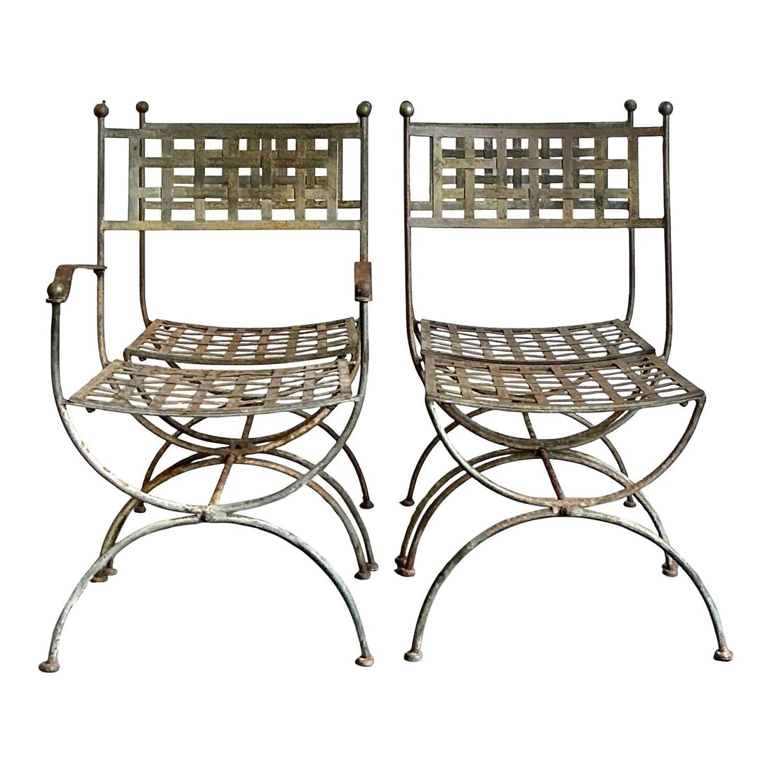 Set of 4 Amalfi Design Wrought Iron Dining Chairs in Regency Style: Set of 4 Amalfi Design Wrought Iron Dining Chairs in Regency Style This set of four vintage Regency "Amalfi" dining chairs features robust wrought iron construction and an intricate lattice design on
