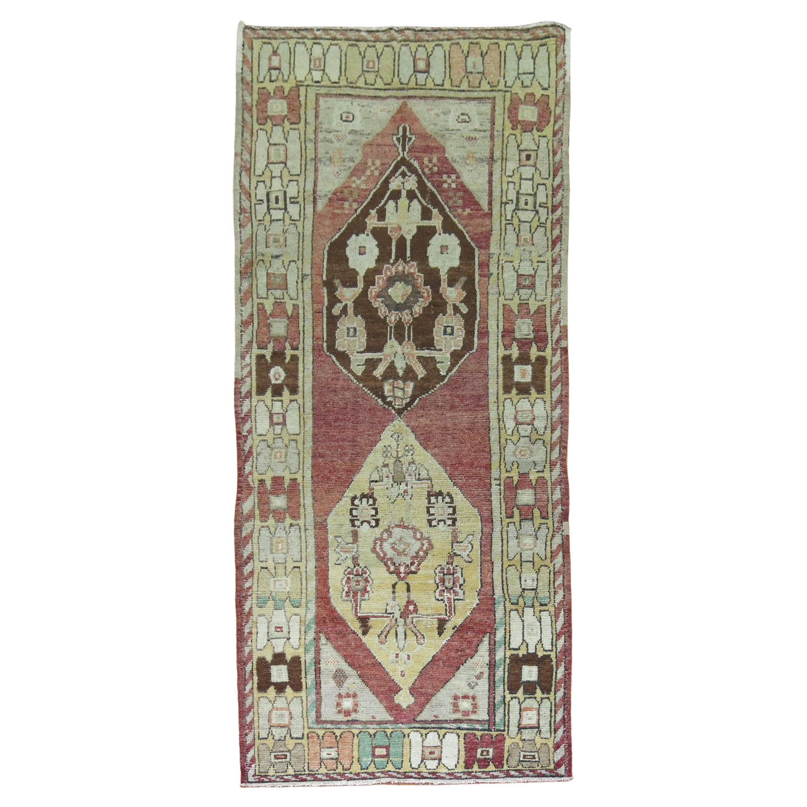 Mid-Century Turkish Anatolian Wool Geometric Runner 44in x 117in: Mid-Century Turkish Anatolian Wool Geometric Runner 44in x 117in This stunning Wide Turkish Anatolian Geometric Runner features a striking Baltic style, showcasing intricate geometric patterns that re