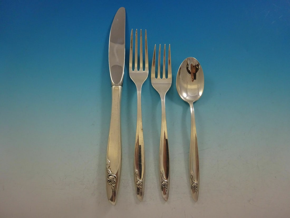 Alvin Eternal Rose Sterling Silver 4pc Place Setting: Alvin Eternal Rose Sterling Silver 4pc Place Setting Enhance your dining experience with this beautiful 4-piece place setting from the Eternal Rose pattern by Alvin. Crafted from high-quality sterling