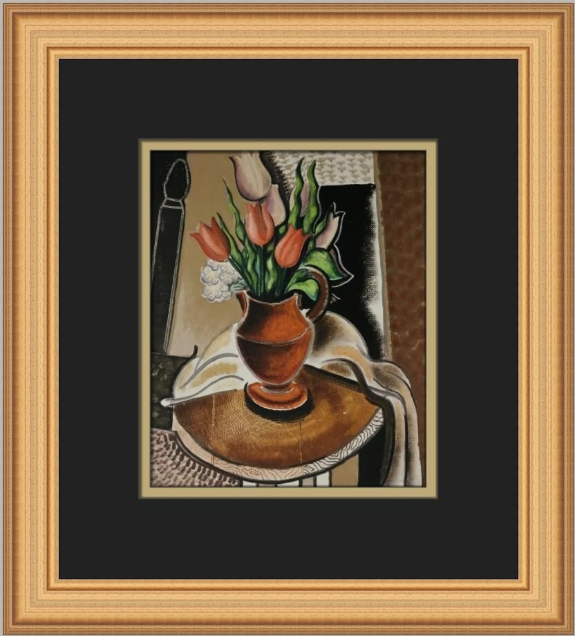 Konrad Kramer Still Life with Tulips Custom Framed Art Print: Konrad Kramer Still Life with Tulips Custom Framed Art Print This exquisite framed print titled 'Still Life with Tulips' by artist Konrad Kramer captures the beauty of nature through a blend of Expres