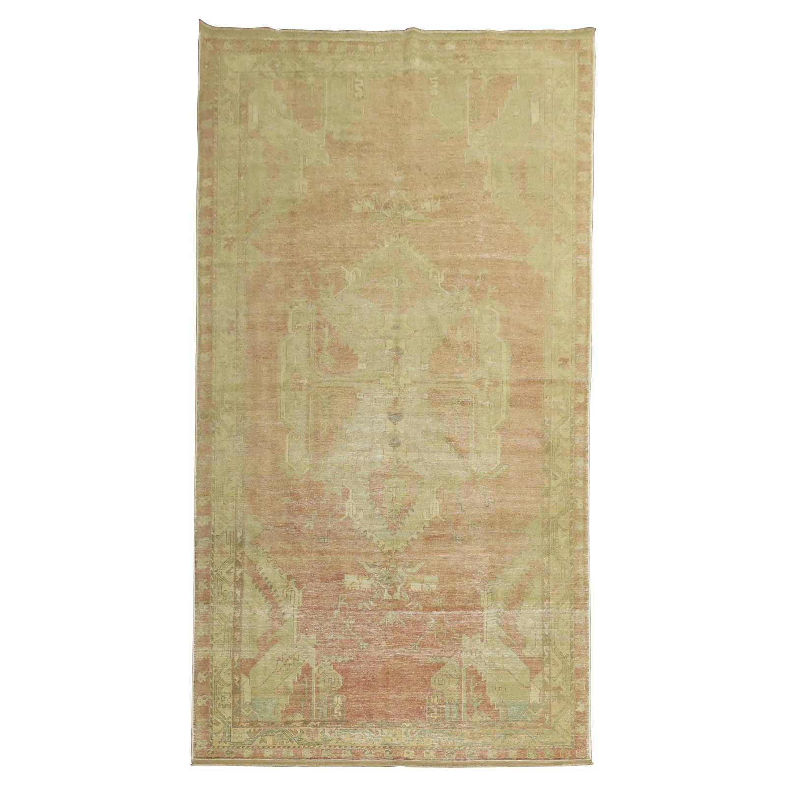 Zabihi Collection Vintage Turkish Oushak Gallery Rug 6'3 x 11'9: Zabihi Collection Vintage Turkish Oushak Gallery Rug 6'3 x 11'9 Elevate your space with this exquisite vintage Turkish Oushak gallery rug, crafted circa the 1940s. Featuring a stunning central medalli