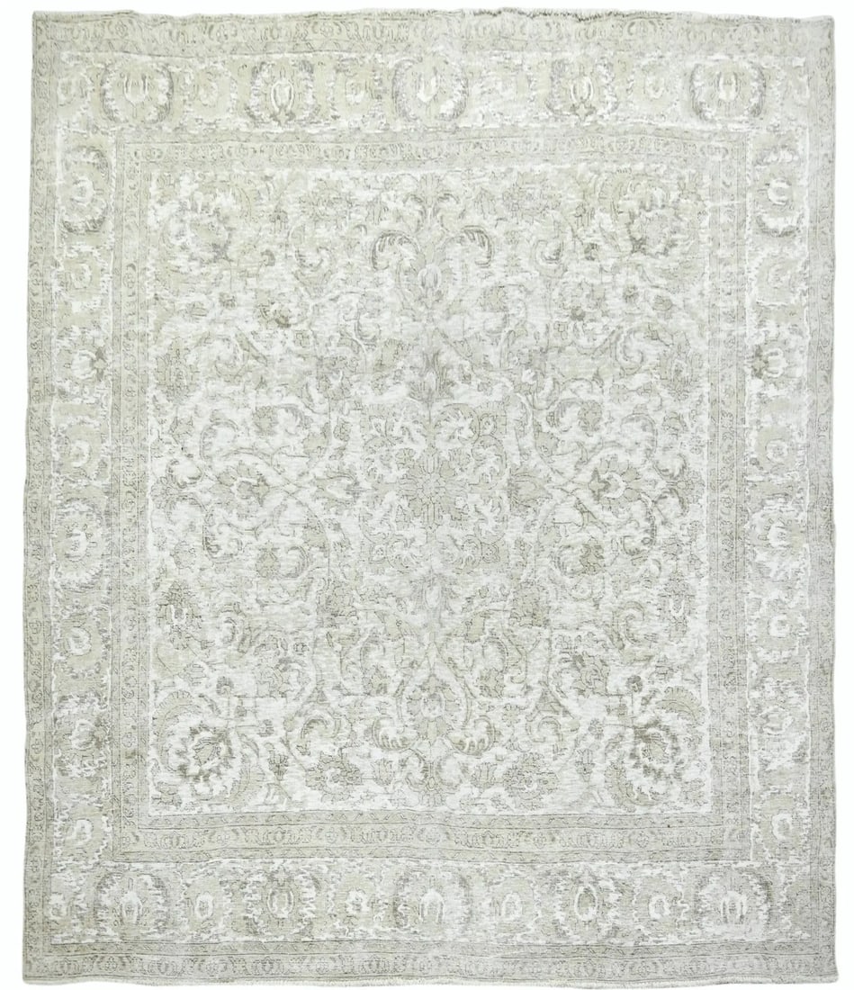 Rare Vintage Hand-Knotted Floral Oriental Rug 9'3 x 9'8 Wool: Rare Vintage Hand-Knotted Floral Oriental Rug 9'3 x 9'8 Wool This vintage distressed Oriental rug showcases a rare classic floral design, making it a stunning addition to any home. Measuring 9'3" x 9'