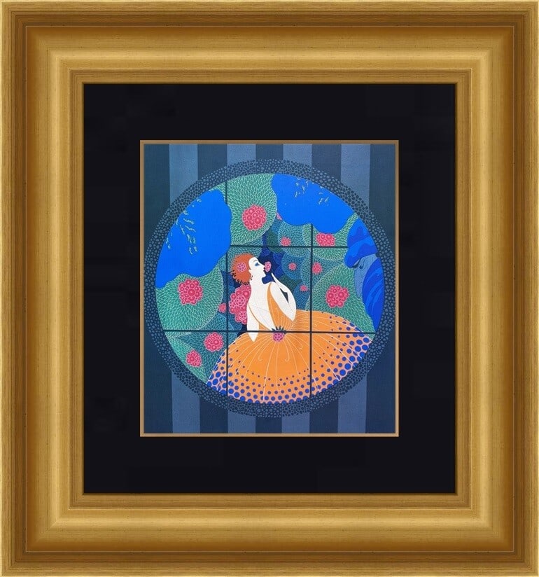 Erte Winter Flowers Art Deco Print Custom Framed 18 x 21: Erte Winter Flowers Art Deco Print Custom Framed 18 x 21 This exquisite custom framed print titled 'Winter Flowers' by renowned artist Erte showcases a beautiful Art Deco style. Measuring 18" x 21" ov