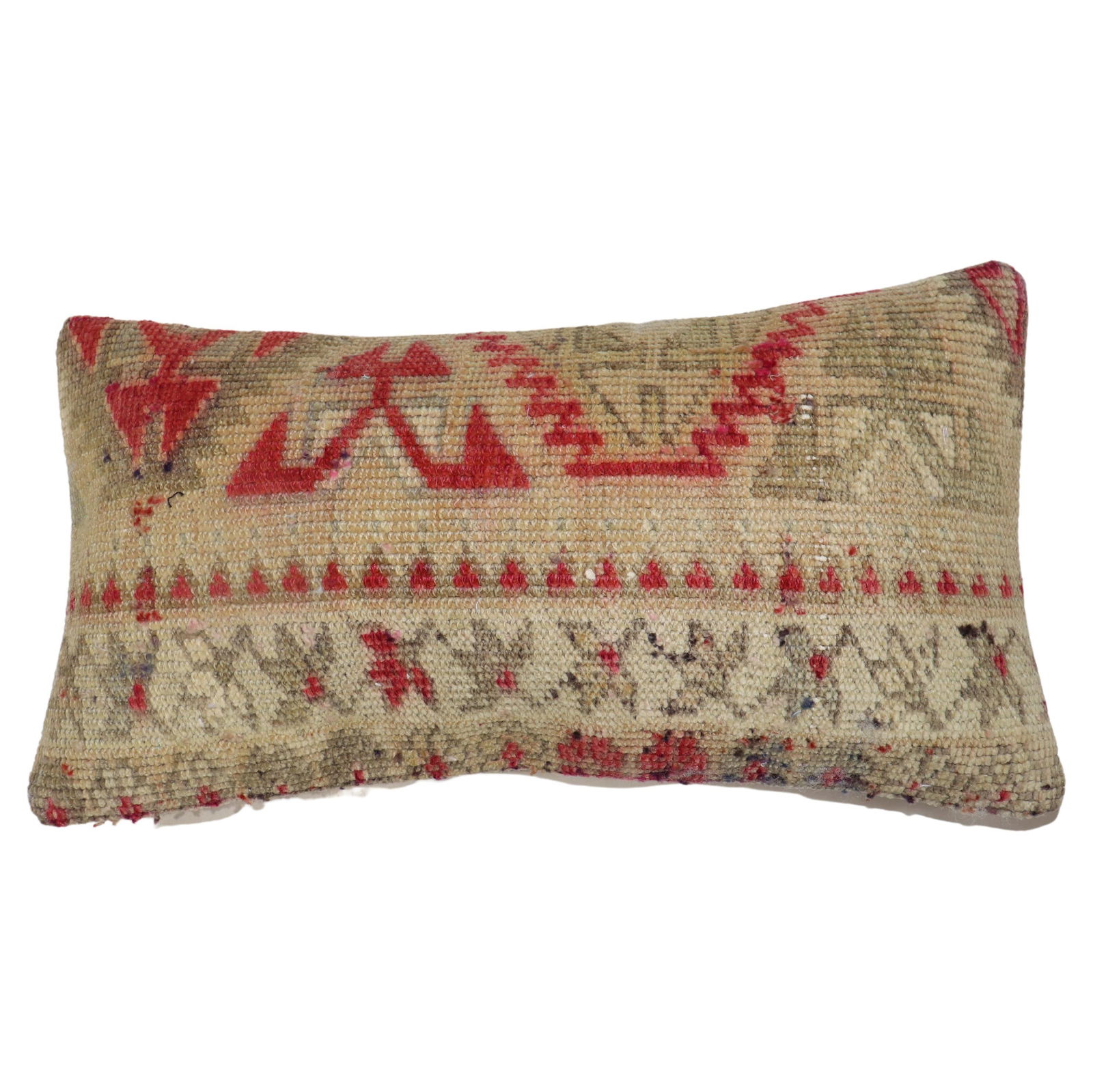 Mid-20th Century Turkish Oushak Bolster Pillow in Cotton Wool: Mid-20th Century Turkish Oushak Bolster Pillow in Cotton Wool This exquisite bolster pillow is crafted from a mid-20th-century Turkish Anatolian rug, showcasing the unique Oushak style. The pillow fea