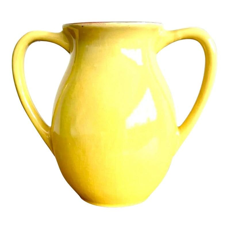 Vintage Yellow Ceramic Vase with Arched Handles (1 of 6)