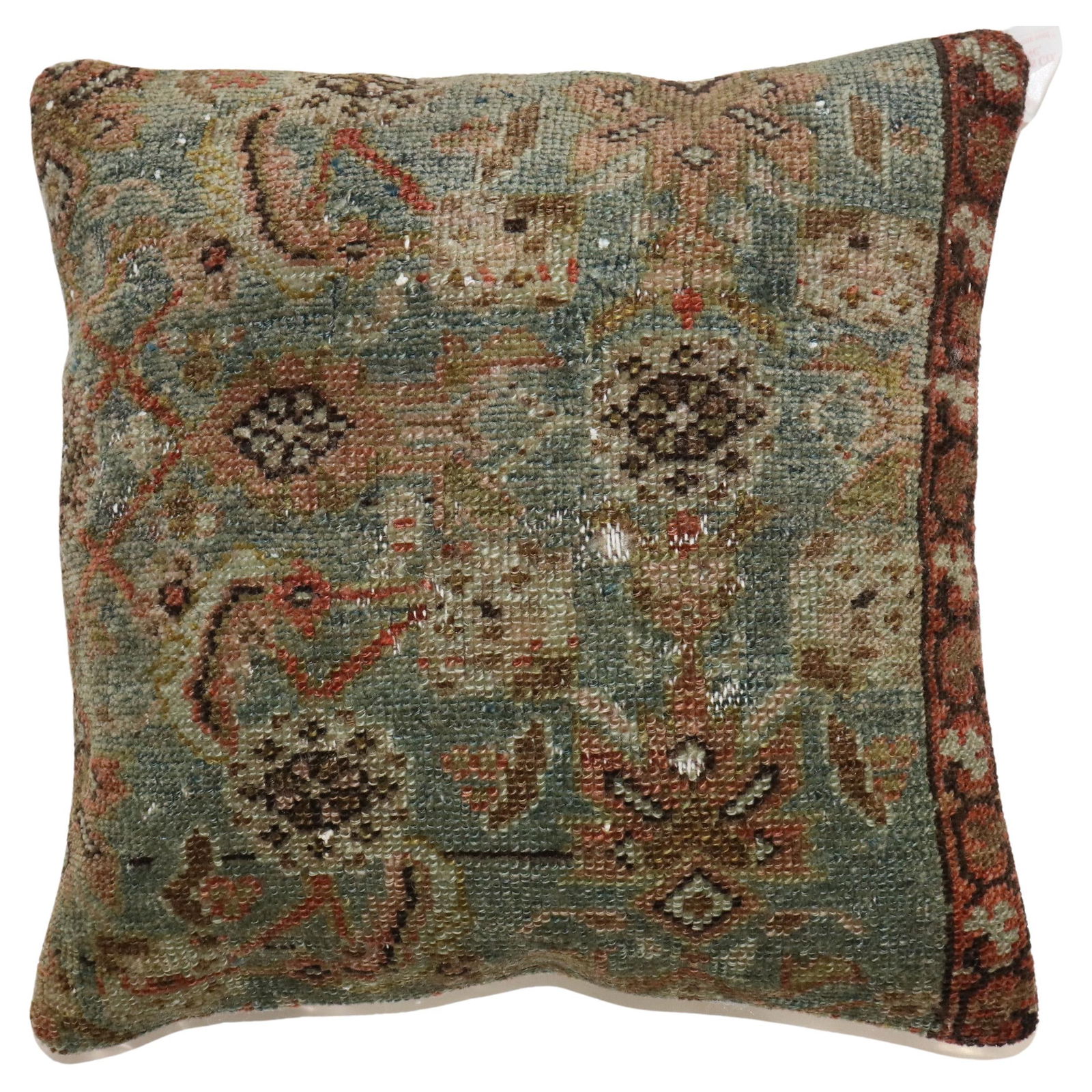 Zabihi Collection Tabriz Antique Rug Pillow Sea Foam 16x16: Zabihi Collection Tabriz Antique Rug Pillow Sea Foam 16x16 This exquisite pillow features a design derived from a traditional Tabriz-style Persian rug, elegantly crafted in sea foam colors. The pillow