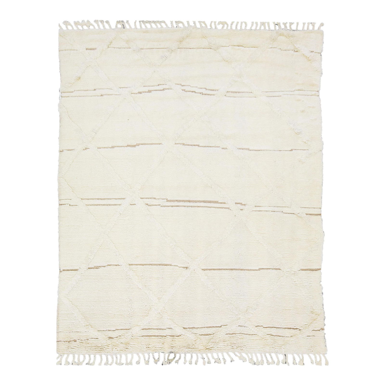 Modern Moroccan Tribal Wool Rug 8' x 10' Ivory Brown Handmade: Modern Moroccan Tribal Wool Rug 8' x 10' Ivory Brown Handmade This exquisite hand-knotted wool rug features a contemporary Moroccan design, highlighted by sophisticated brown lines that contrast beaut
