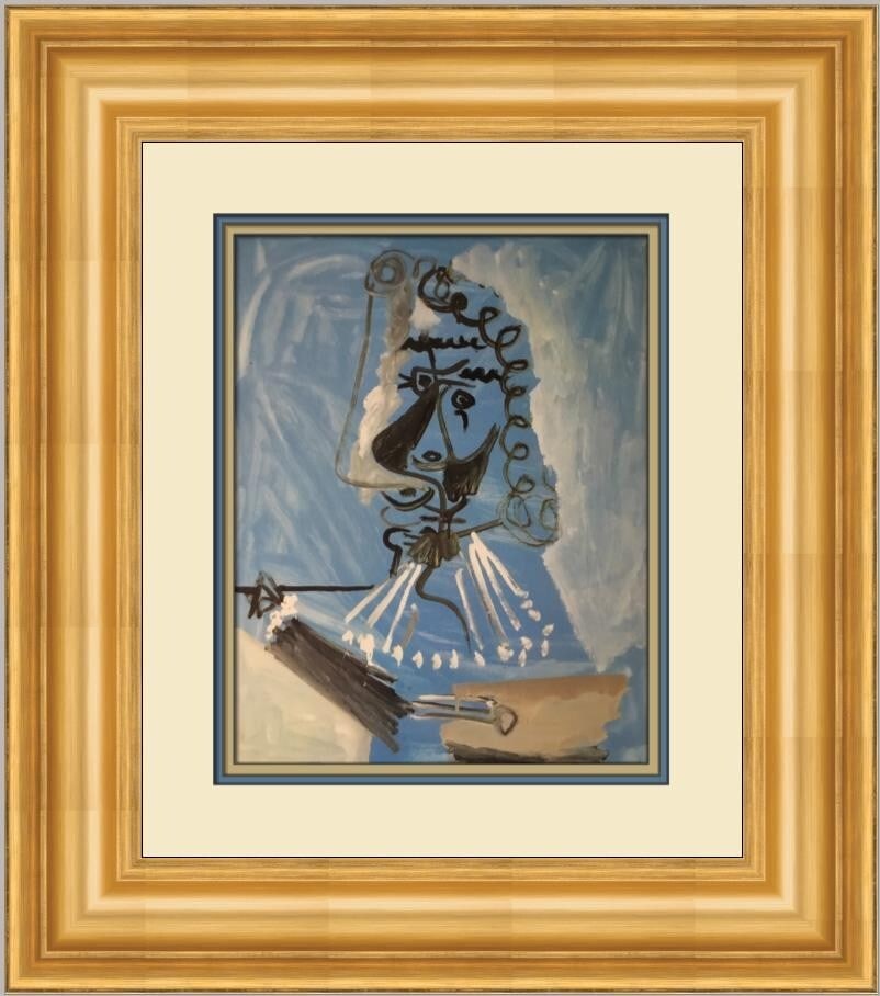 Pablo Picasso The Painter Custom Framed Surrealist Print 1985: Pablo Picasso The Painter Custom Framed Surrealist Print 1985 This custom framed print features Pablo Picasso's renowned artwork titled "The Painter," showcasing a surrealistic style. The print is an
