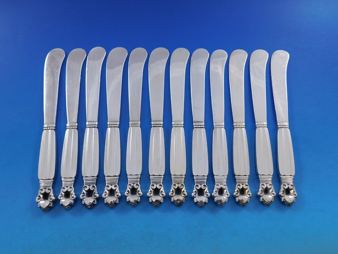 Georg Jensen Acorn Sterling Silver Butter Spreader Set of 12 6 Inch: Georg Jensen Acorn Sterling Silver Butter Spreader Set of 12 6 Inch Enhance your dining experience with this exquisite set of 12 Acorn butter spreaders by Georg Jensen. Each piece features a stunning