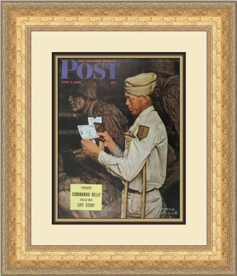 Norman Rockwell The War Savings Bond Custom Framed Print 20 x 18: Norman Rockwell The War Savings Bond Custom Framed Print 20 x 18 This custom framed print titled "The War Savings Bond" by renowned artist Norman Rockwell showcases Americana Modernism and captures a