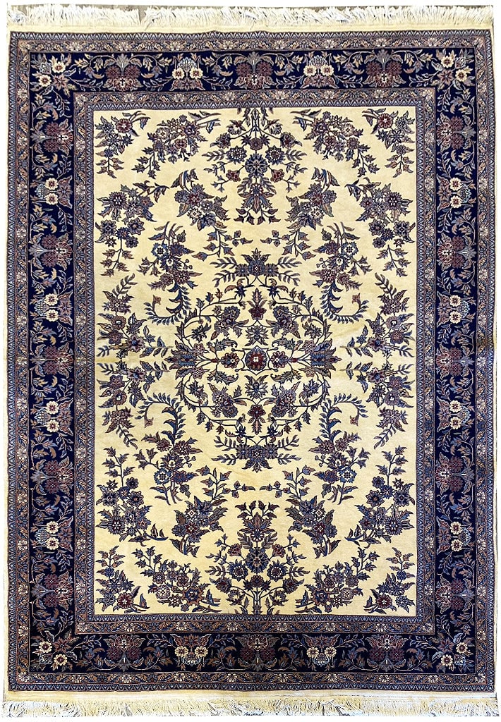 Handmade Sarouk Rug 6 x 9.6 Ivory Blue Wool Quality: Handmade Sarouk Rug 6 x 9.6 Ivory Blue Wool Quality Free continental US Shipping This exquisite handmade Sarouk rug features a beautiful blend of ivory and blue tones, adding elegance to any space. Cr