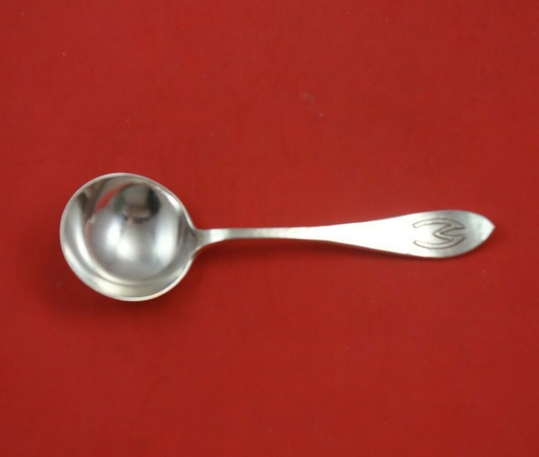 Shreve Antique Hammered Sterling Silver Bouillon Spoon Monogram M: Shreve Antique Hammered Sterling Silver Bouillon Spoon Monogram M This exquisite Antique Hammered Bouillon Soup Spoon by Shreve showcases a classic design, perfect for any dining experience. Crafted f