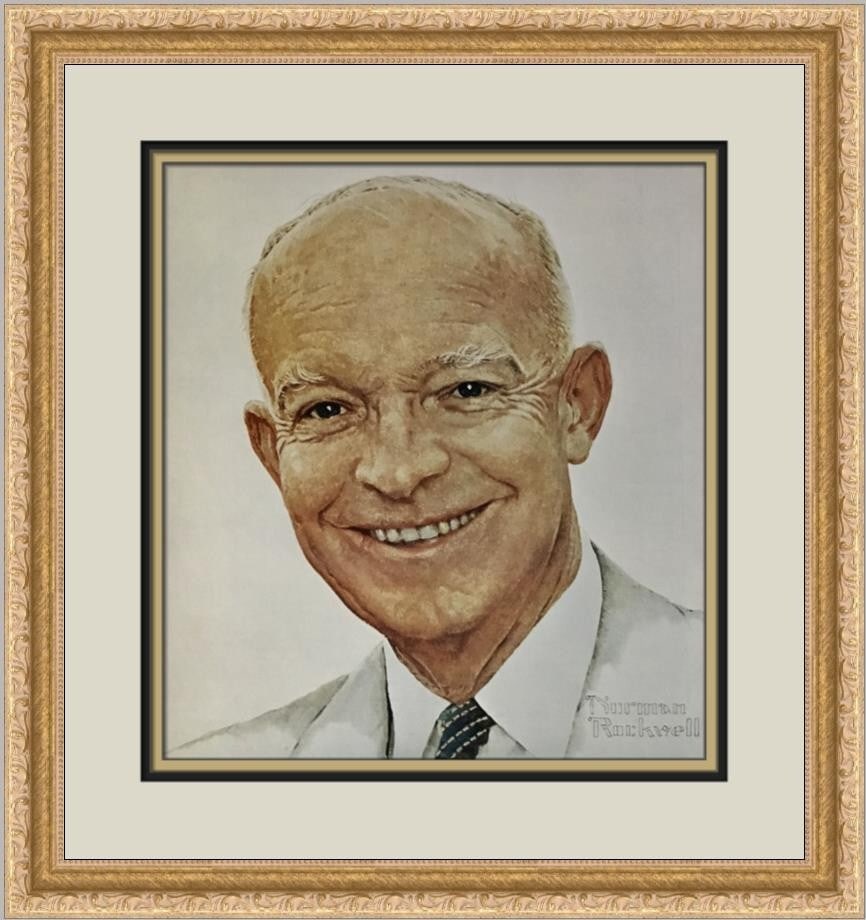 Norman Rockwell Dwight D. Eisenhower Custom Framed Print 1979 Americana Art: Norman Rockwell Dwight D. Eisenhower Custom Framed Print 1979 Americana Art This custom framed print showcases the iconic artwork of Norman Rockwell, featuring a captivating portrait of Dwight D. Eise