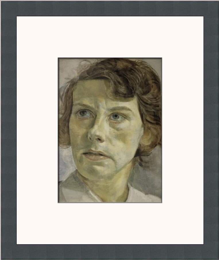 Lucian Freud Head of a Woman Custom Framed Art Print 2003: Lucian Freud Head of a Woman Custom Framed Art Print 2003 Add a touch of artistry to your space with this custom framed print of Lucian Freud's "Head of a Woman." Measuring 13 in. by 11 in., this piec