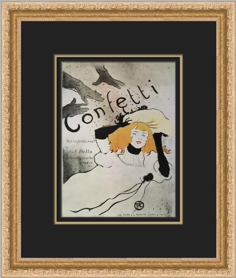 Henri de Toulouse-Lautrec Confetti Custom Framed Print 15 x 13 Impressionism Art: Henri de Toulouse-Lautrec Confetti Custom Framed Print 15 x 13 Impressionism Art This exquisite custom framed print titled "Confetti" showcases the vibrant artistry of Henri de Toulouse-Lautrec. Creat