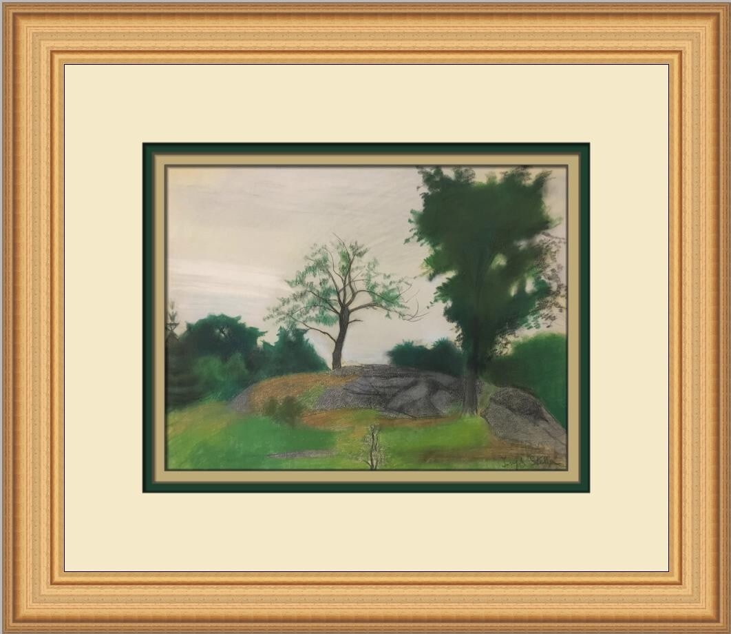 Joseph Stella Summer Landscape Custom Framed Print 12 x 14 1997: Joseph Stella Summer Landscape Custom Framed Print 12 x 14 1997 This stunning custom framed print titled "Summer Landscape" by artist Joseph Stella offers a vibrant depiction of nature, showcasing the