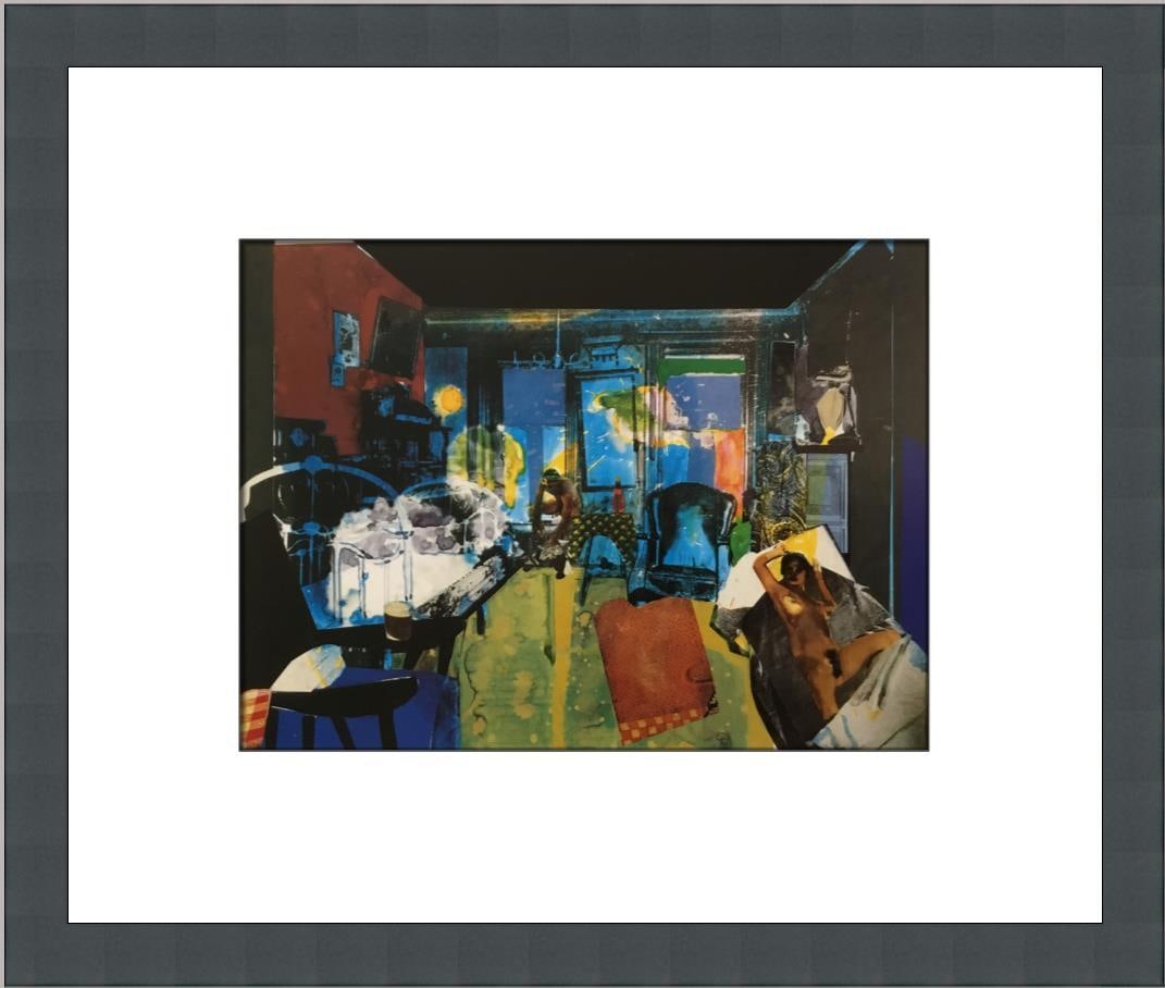 Romare Bearden Electric Evening Custom Framed Cubism Print 12 x 14: Romare Bearden Electric Evening Custom Framed Cubism Print 12 x 14 This stunning custom framed print titled "Electric Evening" by artist Romare Bearden showcases a captivating landscape with nude figu