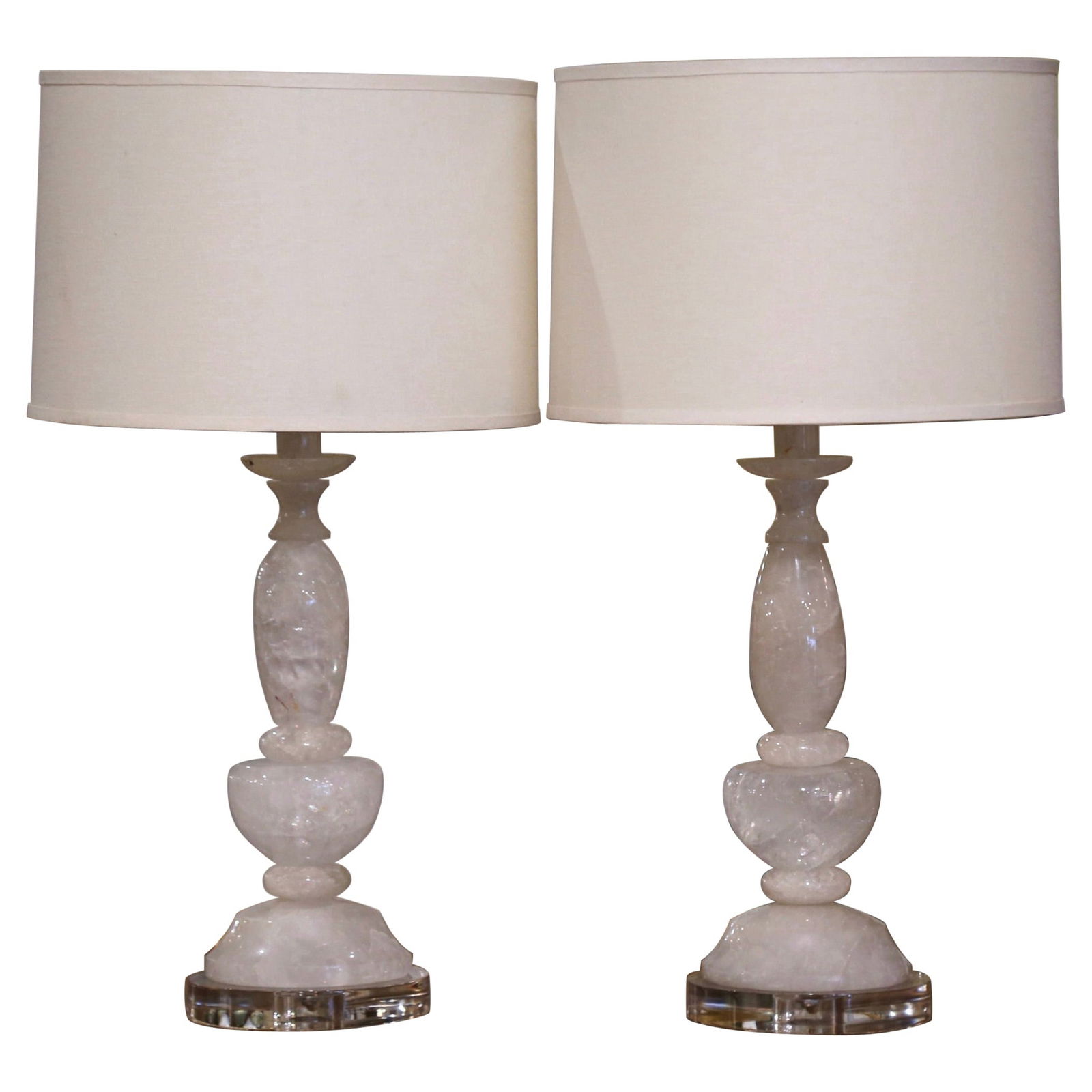Elegant Set of 2 Hand-Carved Rock Crystal Table Lamps Brazil (1 of 8)
