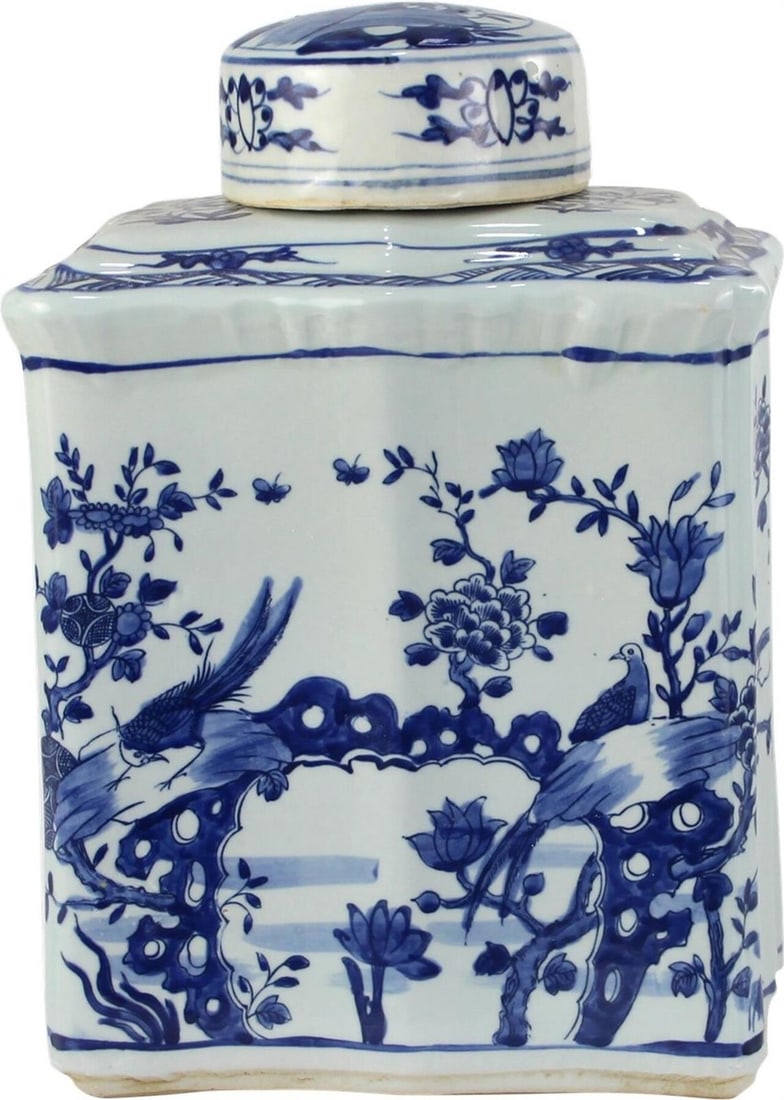 Handmade Chinoiserie Ceramic Tea Jar Floral Design 15H 10W 6.5D (1 of 4)