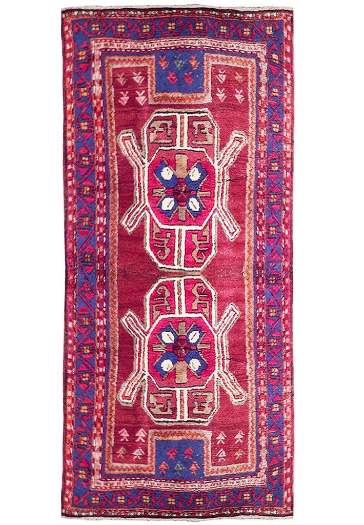 4.2 x 7.8 Red Handwoven Caucasian Kazak Runner Rug: 4.2 x 7.8 Red Handwoven Caucasian Kazak Runner Rug Free continental US Shipping Introducing the stunning 4' x 8' Red Semi-Antique Caucasian Kazak Runner, a captivating addition that blends traditional