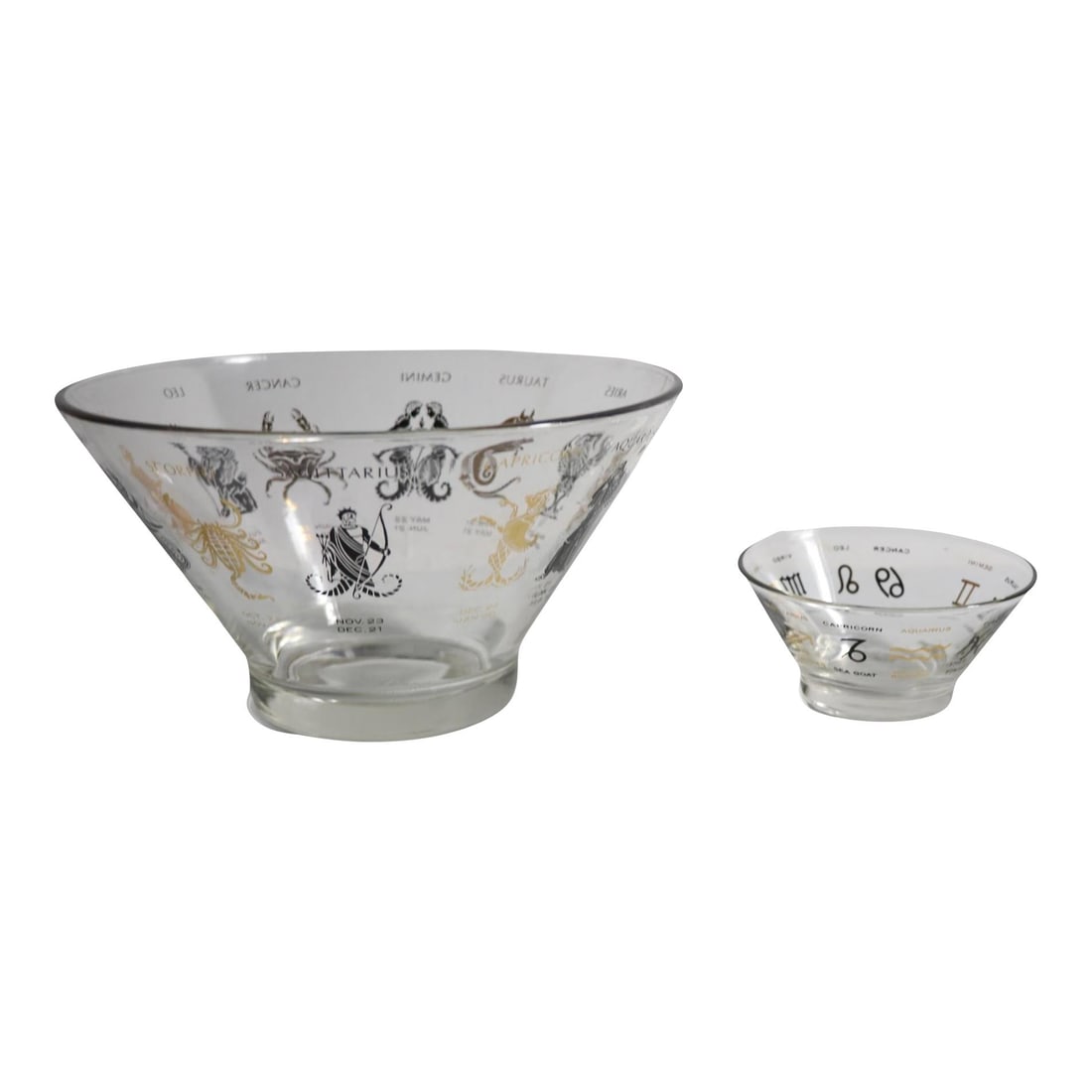 Vintage Anchor Hocking Zodiac Bowl Set of 2 Glass: Vintage Anchor Hocking Zodiac Bowl Set of 2 Glass This set of two Zodiac bowls from the iconic 1950s collection by Anchor Hocking showcases American craftsmanship at its best. Both bowls are made of t