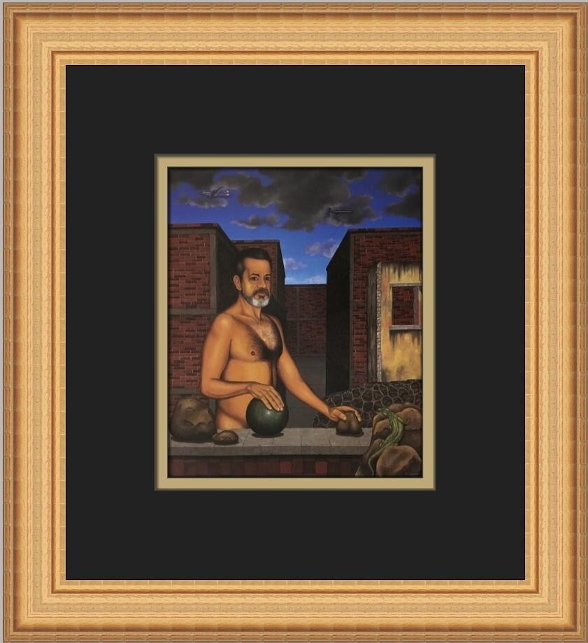 Xavier Esqueda 1995 Self-Portrait Custom Framed Art Print: Xavier Esqueda 1995 Self-Portrait Custom Framed Art Print Explore the captivating artistry of Xavier Esqueda with this custom framed print titled 'Self-Portrait.' This medium-sized artwork showcases a