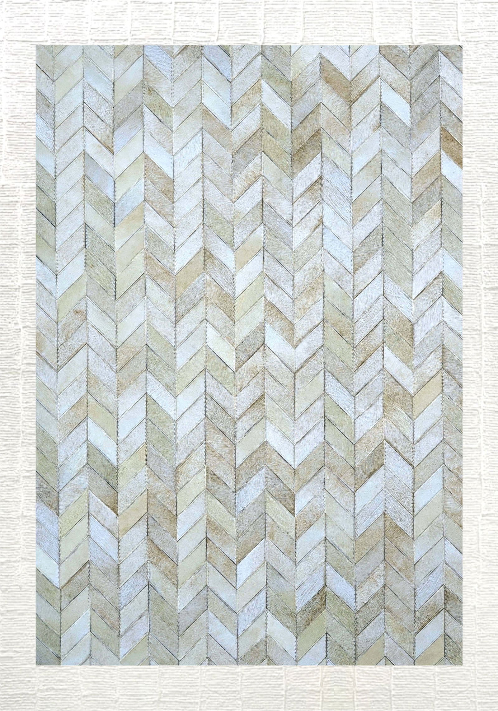 Premium Neutral Herringbone Patchwork Cowhide Leather Area Rug 3FT x 5FT (1 of 1)