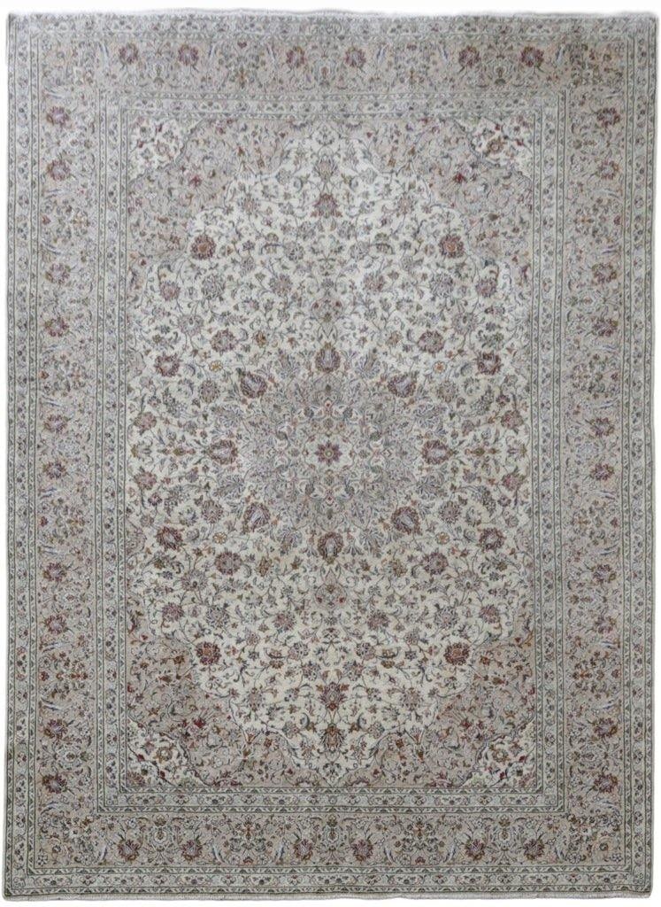Exquisite 10' x 13.7' Ivory Persian Signed Kashan Rug: Exquisite 10' x 13.7' Ivory Persian Signed Kashan Rug Free continental US Shipping Transform your living space with this exquisite 10' x 13.7' Ivory Persian Signed Kashan Rug, a true masterpiece handc