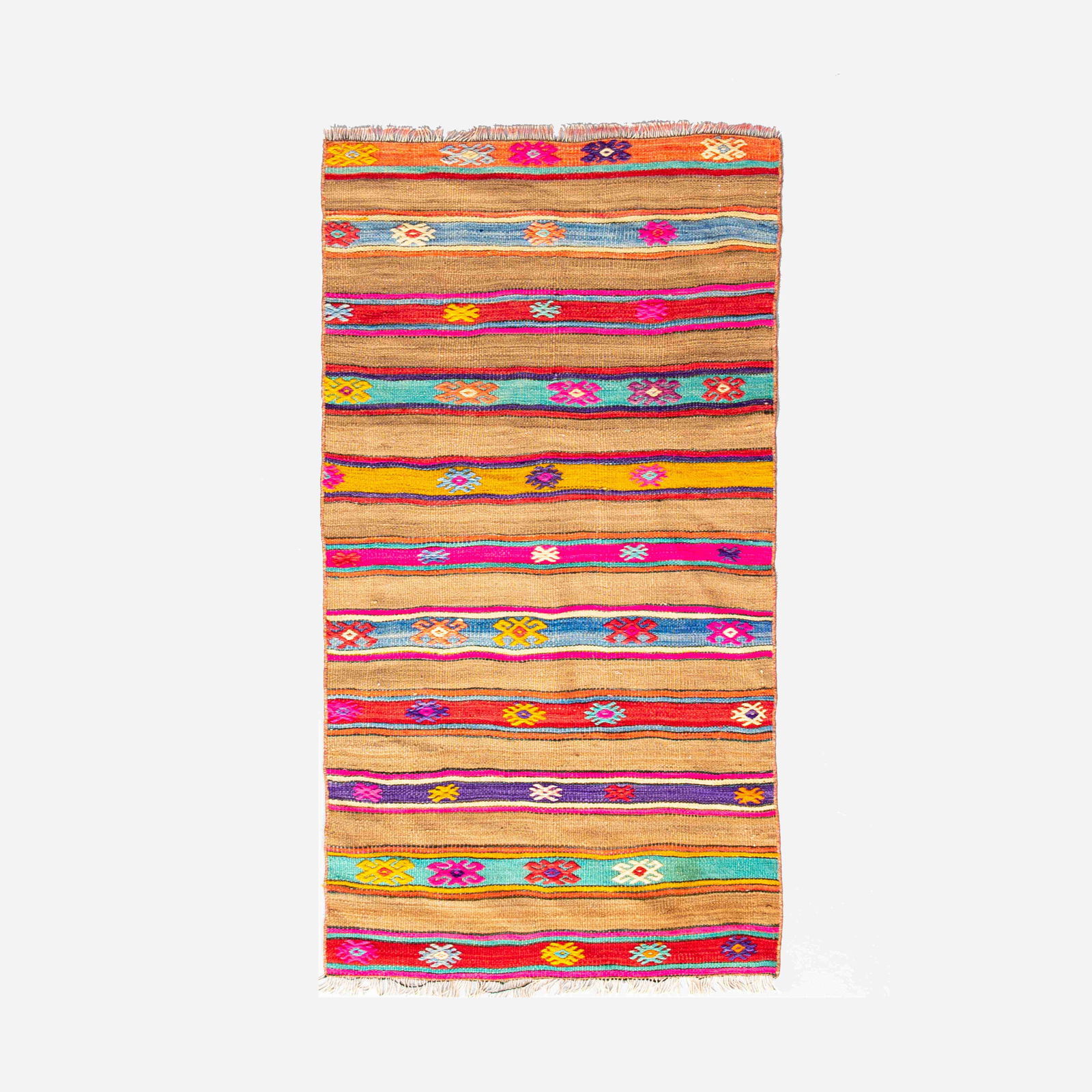 Authentic Anadol Handmade Wool On Wool Kilim Rug 28.3 x 53.9: Authentic Anadol Handmade Wool On Wool Kilim Rug 28.3 x 53.9 Experience the beauty of traditional craftsmanship with this Authentic Handmade Anadol Wool on Wool Kilim. Originating from Anadol, this st