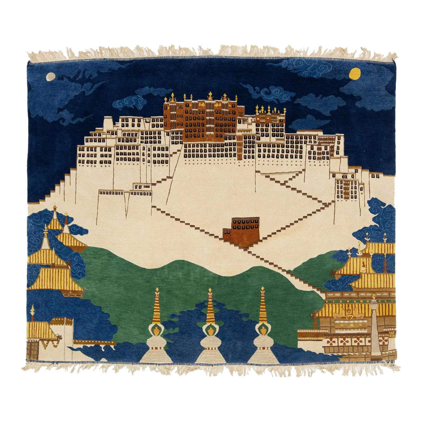 Antique Nepalese Wool Rug Pictorial Design Beige Blue 5'8 x 6'8: Antique Nepalese Wool Rug Pictorial Design Beige Blue 5'8 x 6'8 Add a touch of elegance to your home with this antique Nepalese square wool rug, featuring a captivating pictorial design that showcases