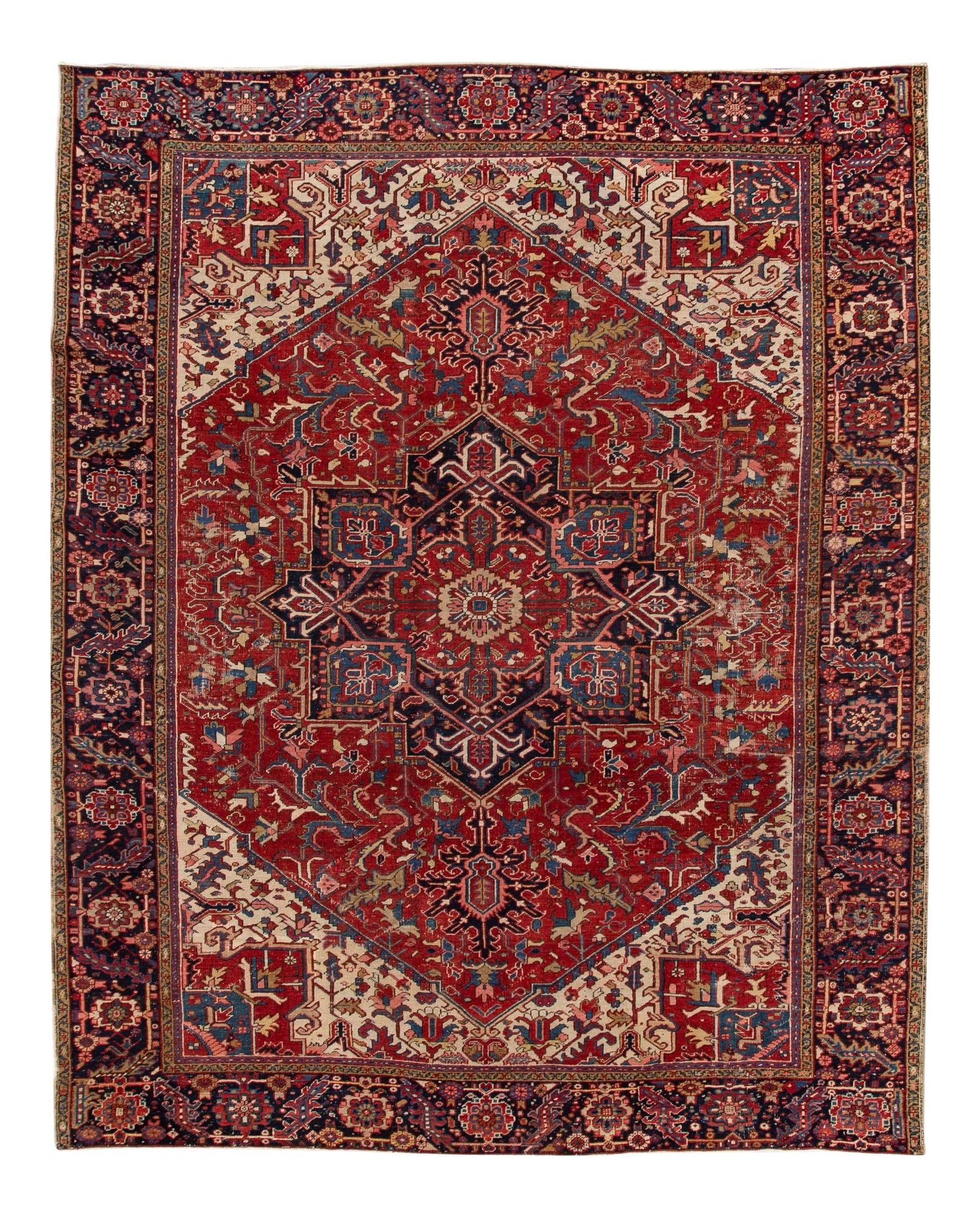 Antique Persian Heriz Wool Rug Red Floral Medallion 9'11" x 11' (1 of 10)