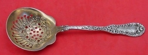 Dominick & Haff Number 10 Sterling Silver Sugar Sifter Gold Wash 6 1/8": Dominick & Haff Number 10 Sterling Silver Sugar Sifter Gold Wash 6 1/8" This exquisite sugar sifter is crafted from sterling silver and features the elegant Number 10 pattern by Dominick & Haff. Measu