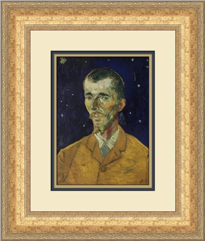 Vincent Van Gogh Eugene Boch The Poet Custom Framed Art Print: Vincent Van Gogh Eugene Boch The Poet Custom Framed Art Print This exquisite custom framed print features Vincent Van Gogh's celebrated work, "Eugene Boch The Poet." Measuring 18 in. in height and 16