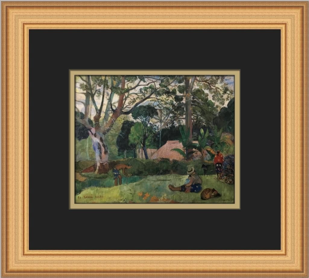 Framed print of Gauguin's The Big Trees offset lithograph open edition: Framed print of Gauguin's The Big Trees offset lithograph open edition This is a custom-framed open edition offset lithograph print of "The Big Trees" by Paul Gauguin. The artwork is professionally do