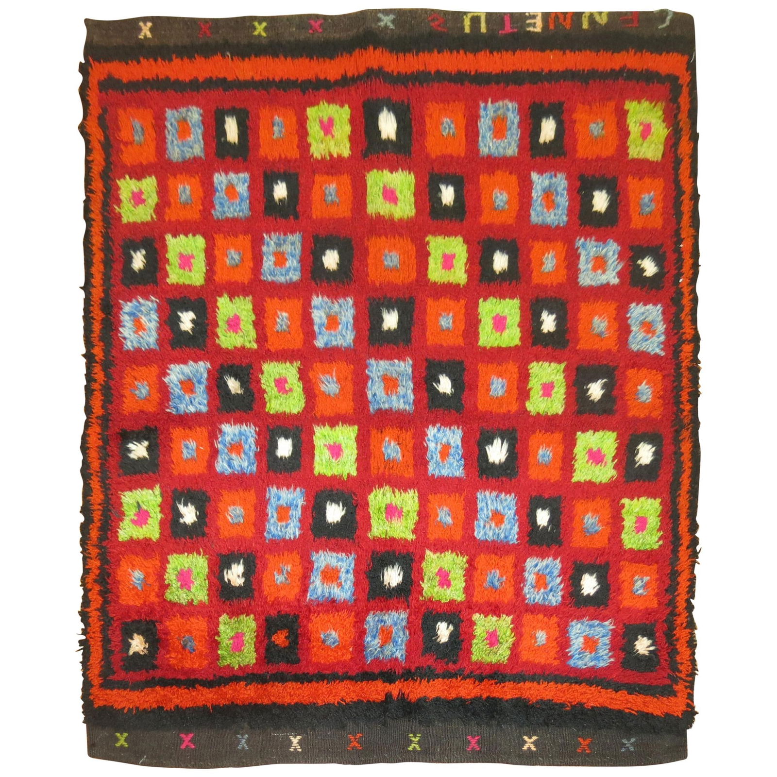 Vintage Mid-20th Century Turkish Tulu Bohemian Rug 48 x 59 Hand-Woven Wool: Vintage Mid-20th Century Turkish Tulu Bohemian Rug 48 x 59 Hand-Woven Wool This exquisite square vintage Turkish Tulu rug showcases a vibrant bohemian style, perfect for adding a touch of color and ch