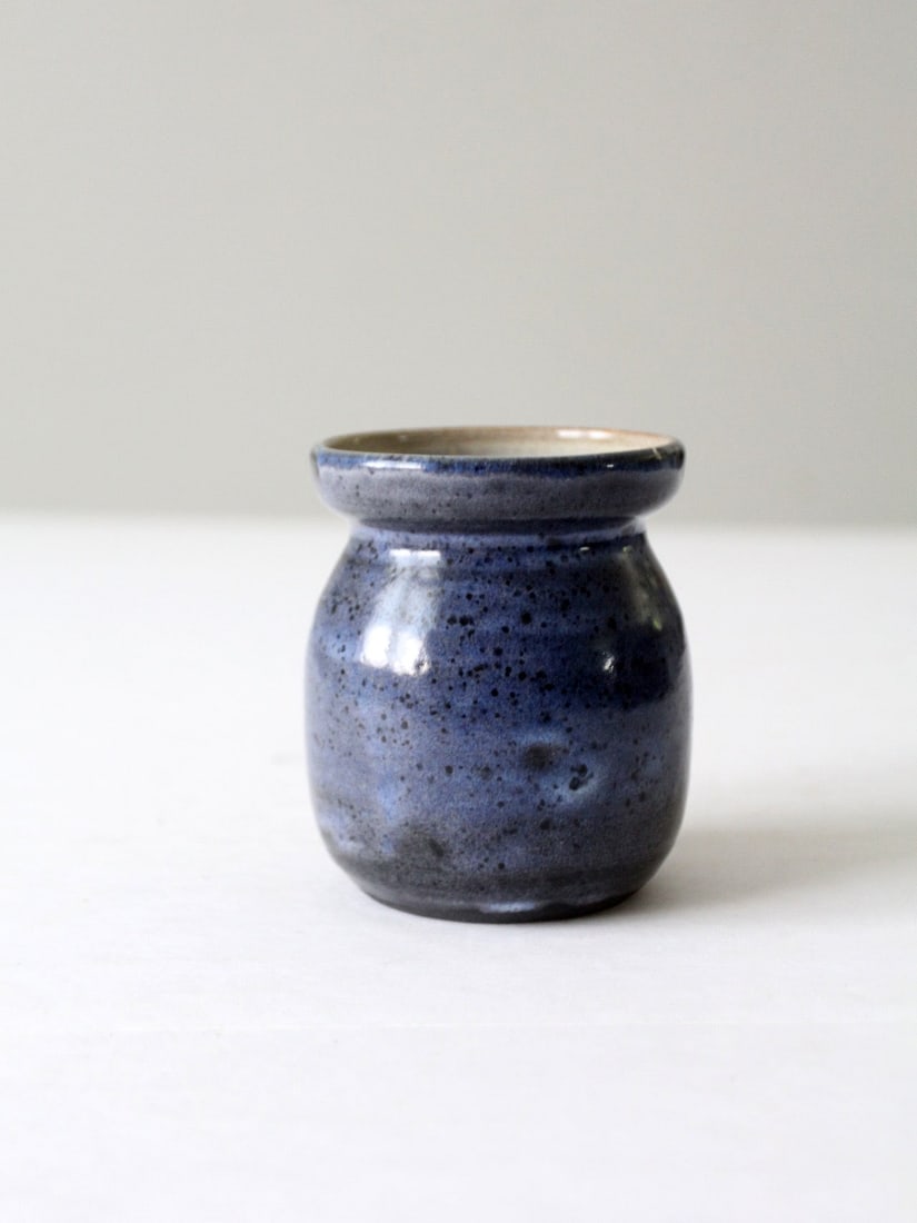 Sherman Signed Vintage Studio Pottery Vase Cobalt Blue Glaze 4.25in (1 of 9)