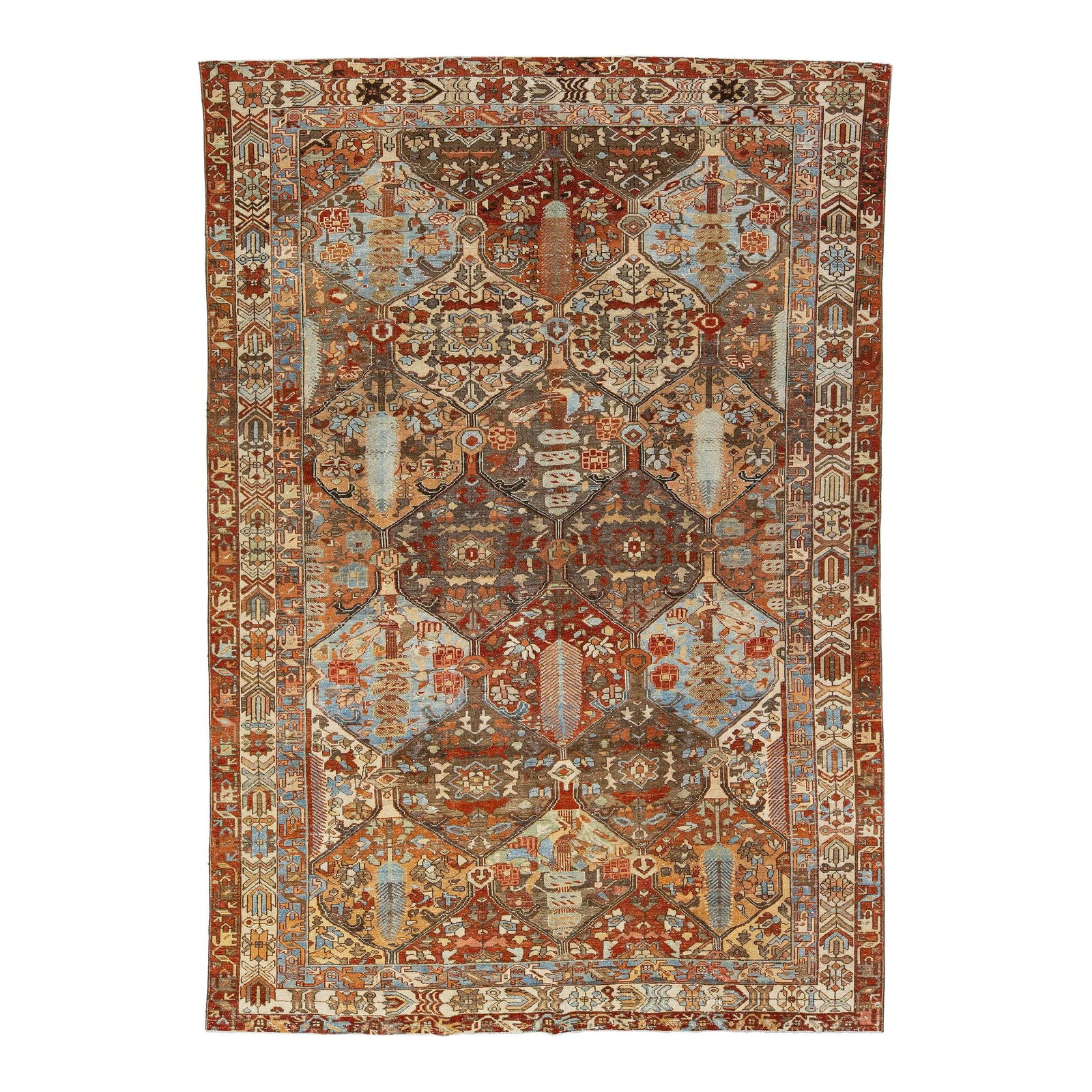 Early 20th Century Persian Bakhtiari Handmade Wool Rug Gray Multicolor Design (1 of 7)