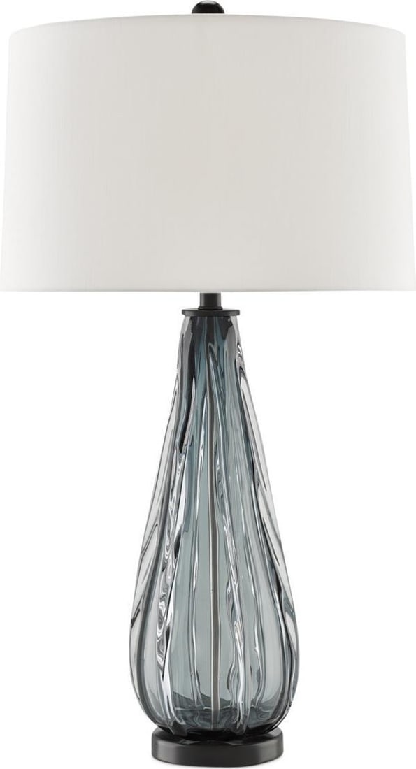 Currey Nightcap Blue-Gray Table Lamp with Off-White Shade: Currey Nightcap Blue-Gray Table Lamp with Off-White Shade Illuminate your space with this elegant Blue-Gray Nightcap Table Lamp, featuring a chic off-white shade. This transitional style lamp stands a