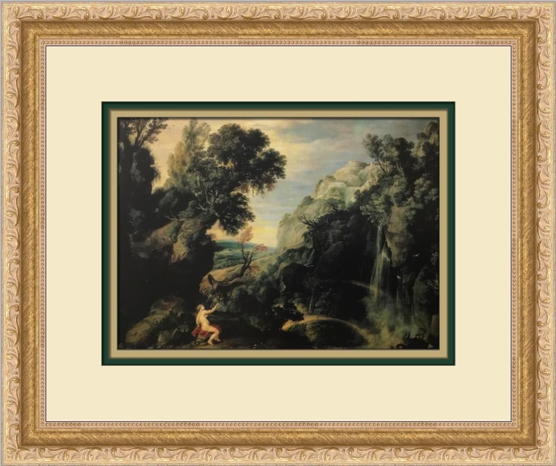 Paul Bril Hebe with the Eagle of Jupiter Custom Framed Print 12 x 15: Paul Bril Hebe with the Eagle of Jupiter Custom Framed Print 12 x 15 This stunning custom framed print titled "Hebe with the Eagle of Jupiter" by artist Paul Bril showcases a blend of Impressionism an
