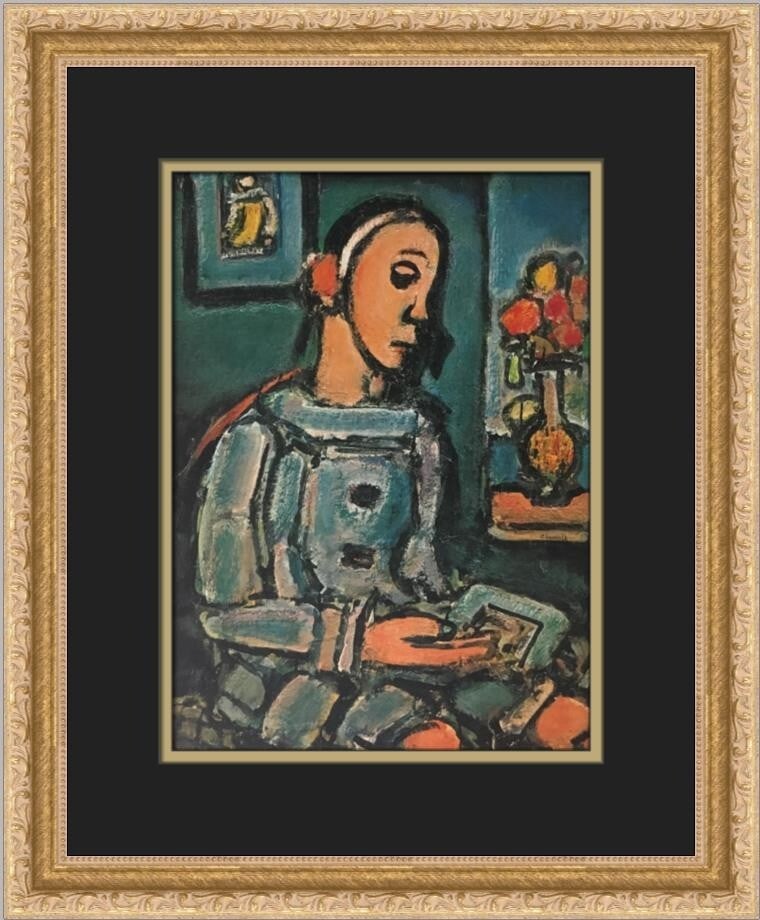 Georges Rouault Seated Clown Custom Framed Art Print 1978: Georges Rouault Seated Clown Custom Framed Art Print 1978 This stunning custom framed print titled 'Seated Clown' by artist Georges Rouault captures the essence of expressionism, impressionism, and re