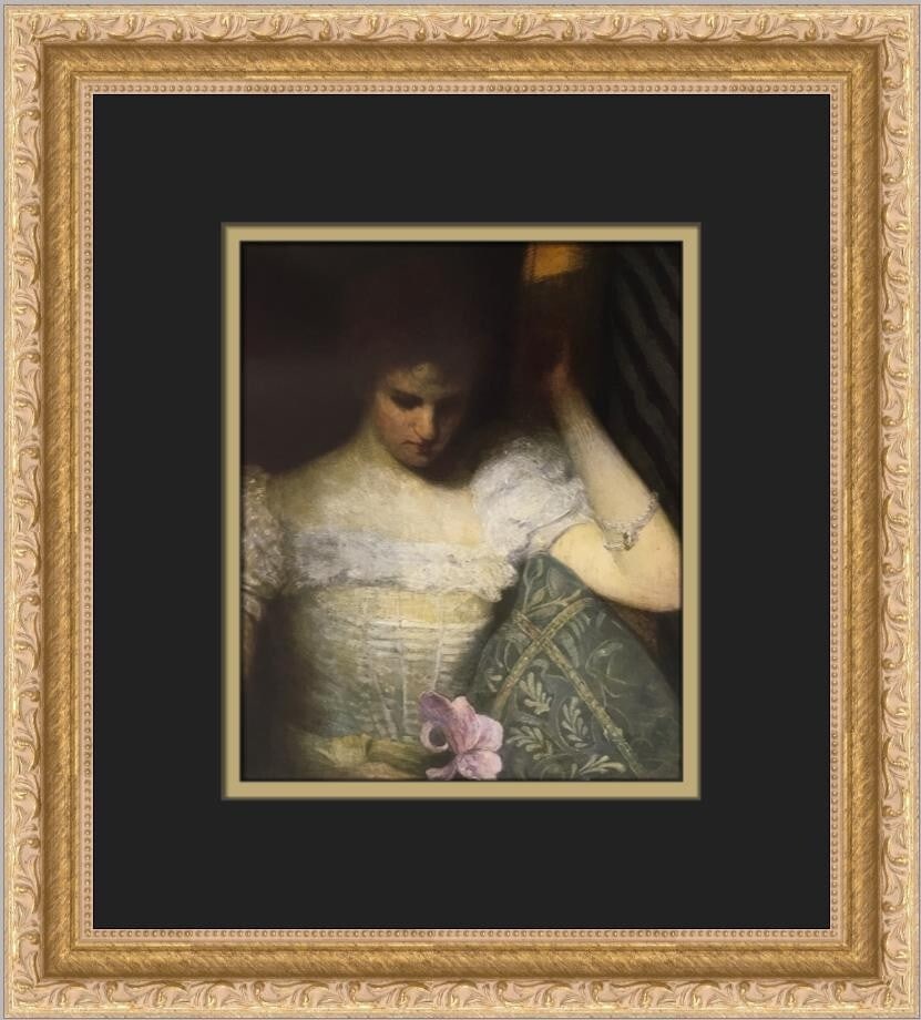 Alden Weir Woman with the Orchid Custom Framed Art Print: Alden Weir Woman with the Orchid Custom Framed Art Print This stunning custom framed print titled 'Woman with the Orchid' by artist Alden Weir showcases a beautiful expressionist and realist style. Th