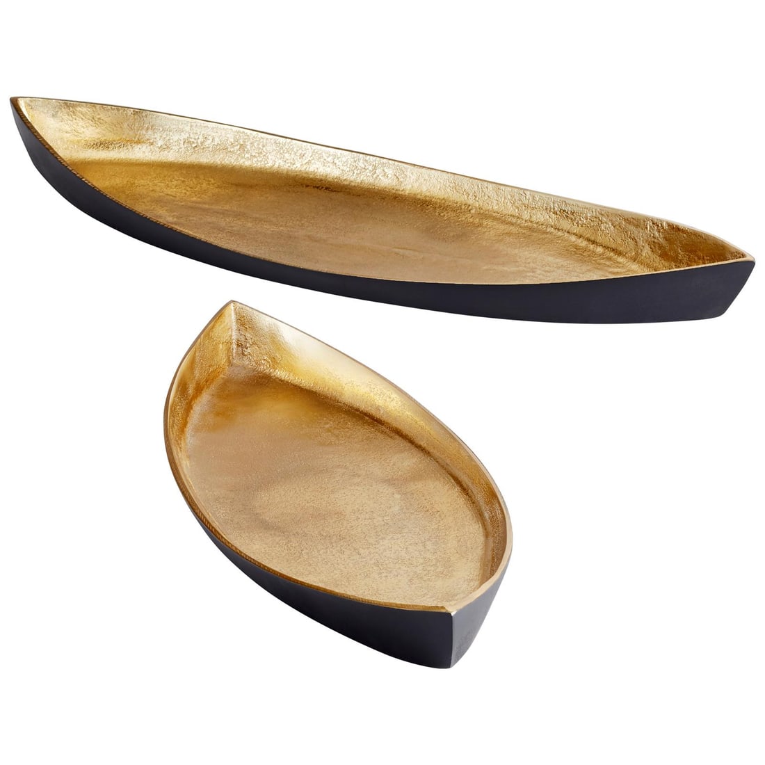 Cyan Alumbrar Black Gold Aluminum Decorative Tray 23.75L: Cyan Alumbrar Black Gold Aluminum Decorative Tray 23.75L Enhance your decor with this stylish Two-Toned Black & Gold Decorative Aluminum Tray. This tray features a striking matte black and gold finish