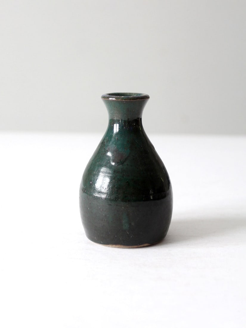 Artisan Green Glazed Vintage Studio Pottery Bottleneck Vase (1 of 7)