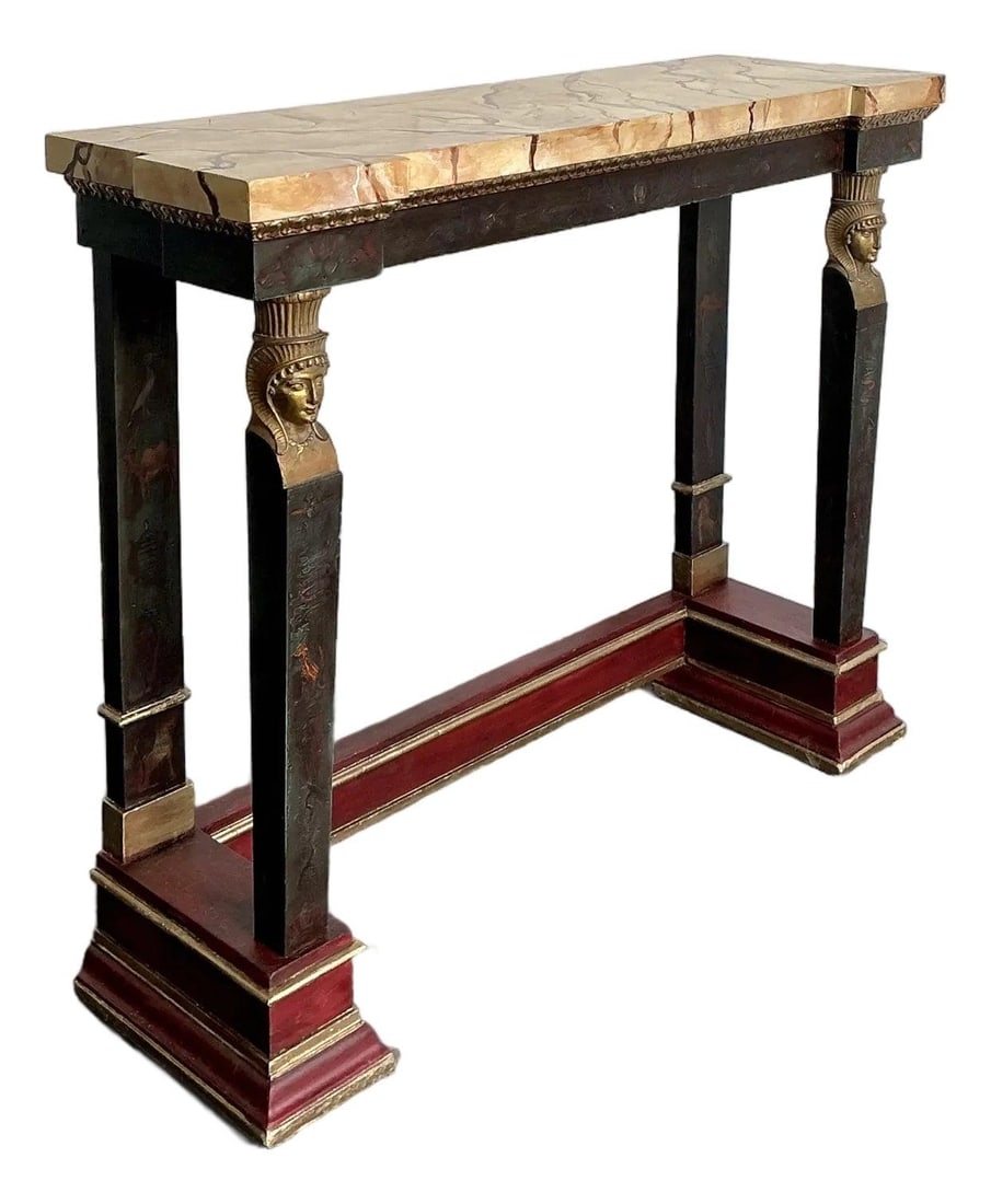 Egyptian Revival Regency Console Table With Hand Carved Sphinx and Faux Scagliola Top (1 of 10)