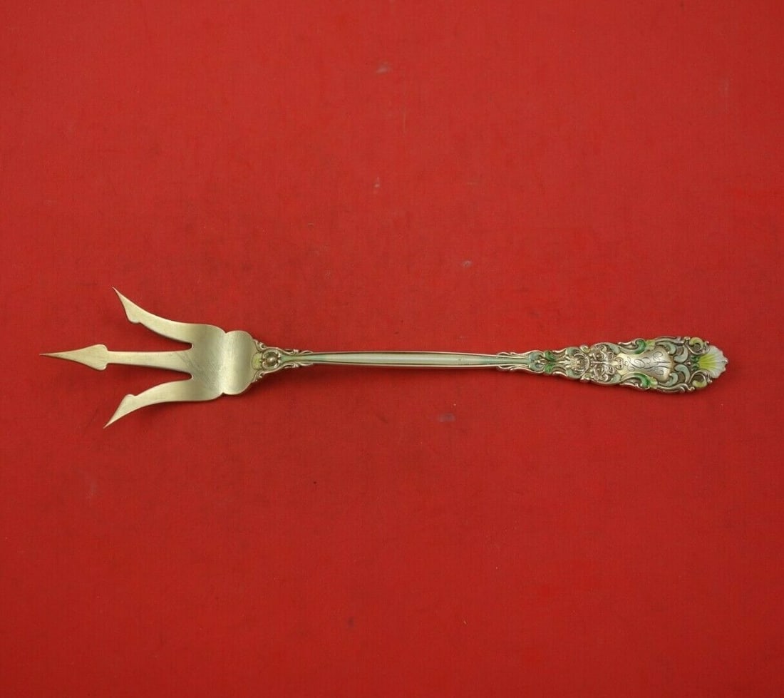 Dominick & Haff Renaissance Sterling Silver Lettuce Fork Vermeil Enamel 8 1/4": Dominick & Haff Renaissance Sterling Silver Lettuce Fork Vermeil Enamel 8 1/4" Enhance your dining experience with this exquisite Renaissance pattern lettuce fork by Dominick & Haff. Crafted from ster