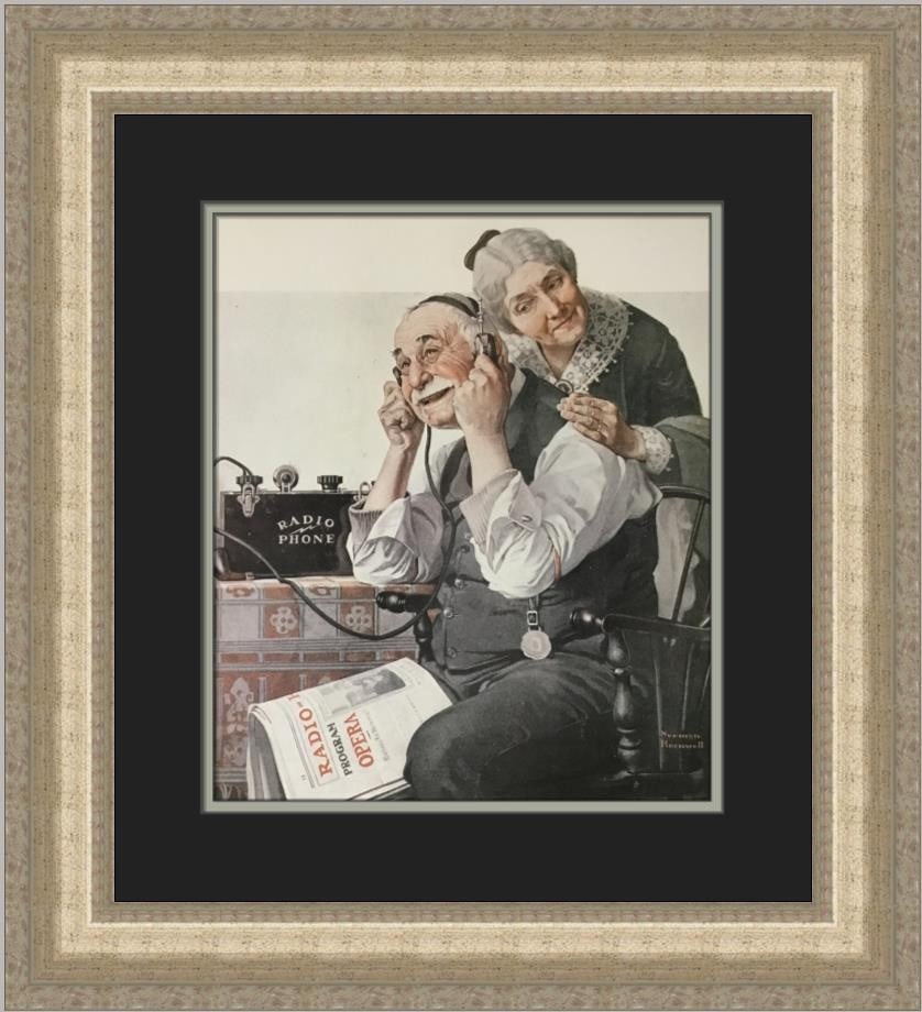 Norman Rockwell The Wonders Of Radio Custom Framed Art Print 1975: Norman Rockwell The Wonders Of Radio Custom Framed Art Print 1975 This stunning custom framed print titled "The Wonders Of Radio" by renowned artist Norman Rockwell captures the essence of Americana.