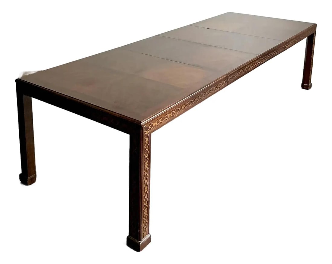 Mahogany Fretwork Extendable Dining Table with Sunburst Veneer by Henredon (1 of 10)