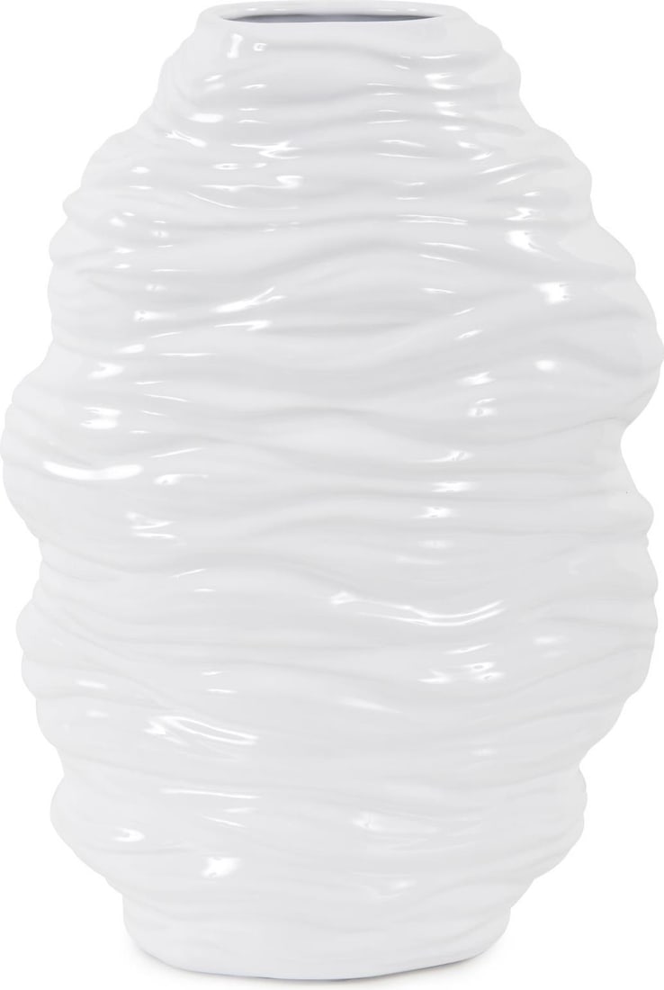 Howard Elliott Ebb Vase Glossy White Ceramic 14.5H x 10W x 5.38D: Howard Elliott Ebb Vase Glossy White Ceramic 14.5H x 10W x 5.38D Introducing the Stylish Ebb Vase in a sleek glossy white finish, perfect for adding a modern touch to your decor. This elegant vase is
